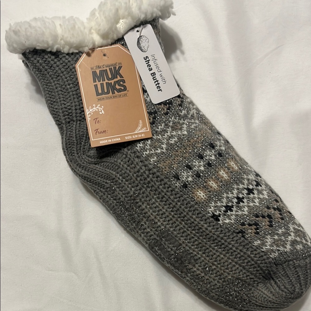 Muk Luks Gray Knit Slipper Socks